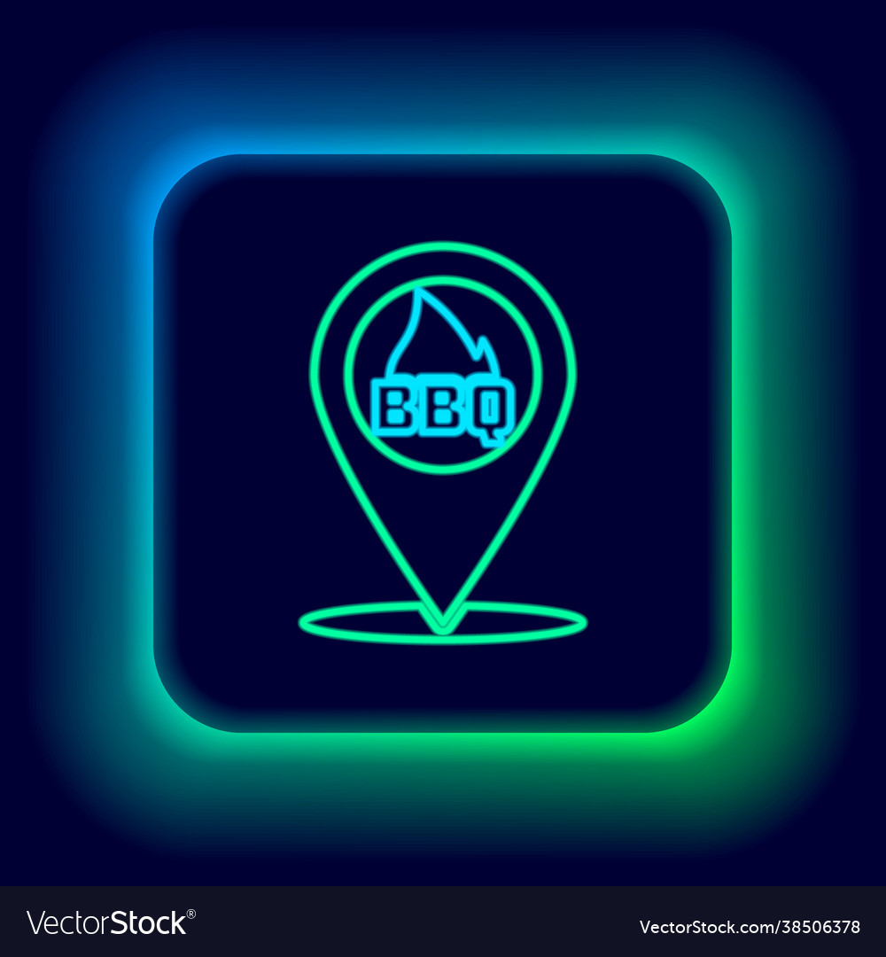 Glowing neon line map pointer with barbecue icon vector image Glowing neon line map pointer with barbecue icon