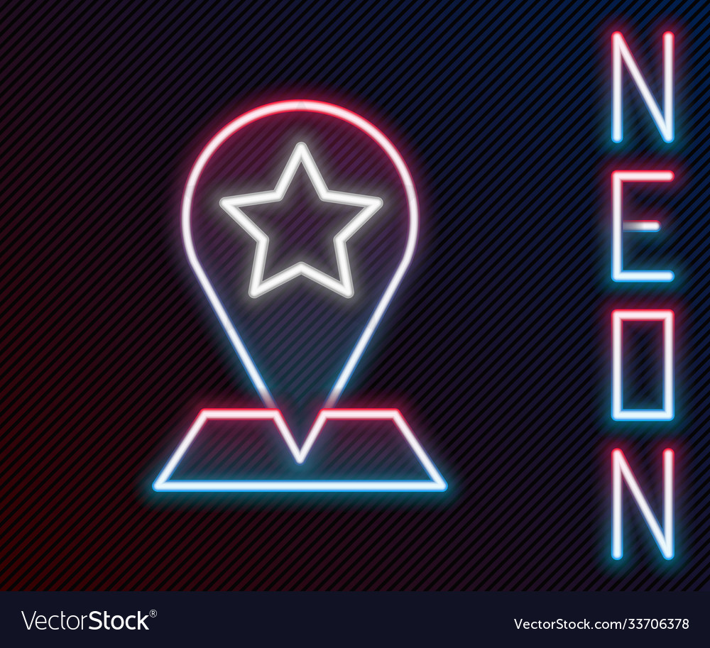 Glowing neon line map pointer with star icon vector image Glowing neon line map pointer with star icon