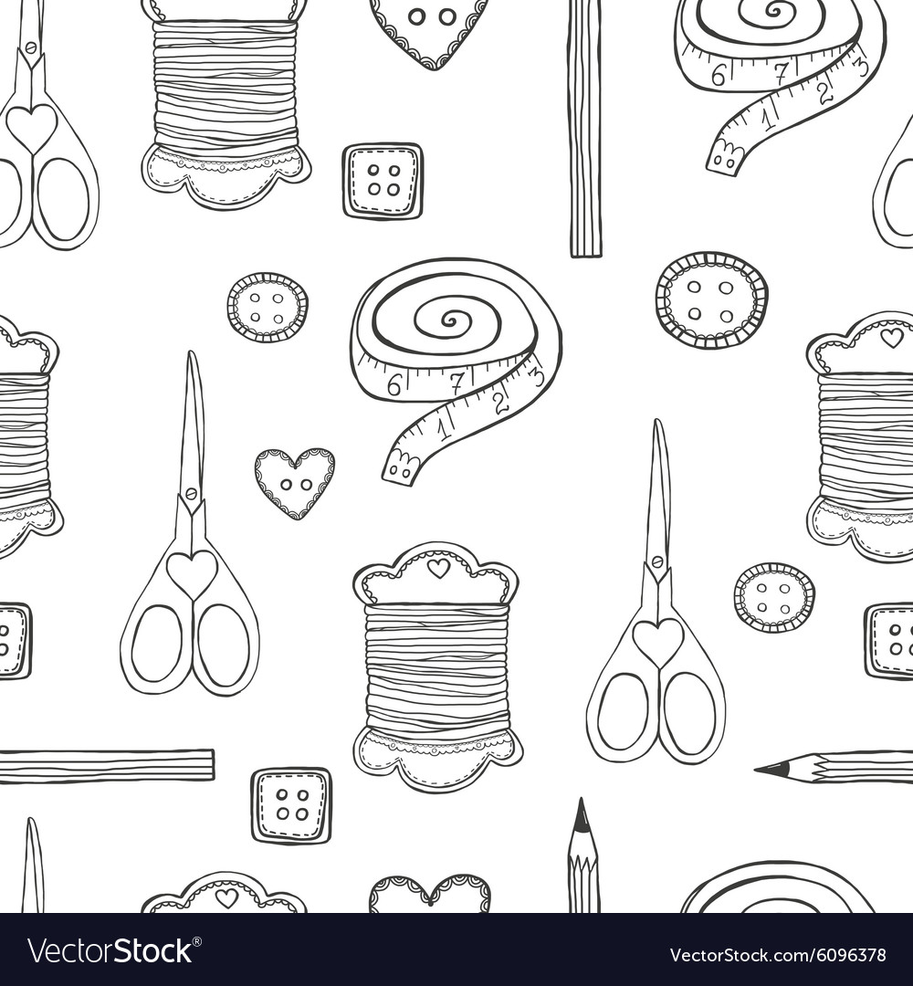 Hand Drawn Sewing Seamless Pattern Royalty Free Vector Image