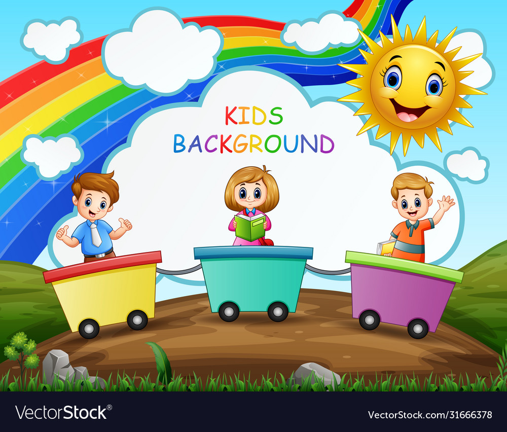 Happy children riding train at daytime
