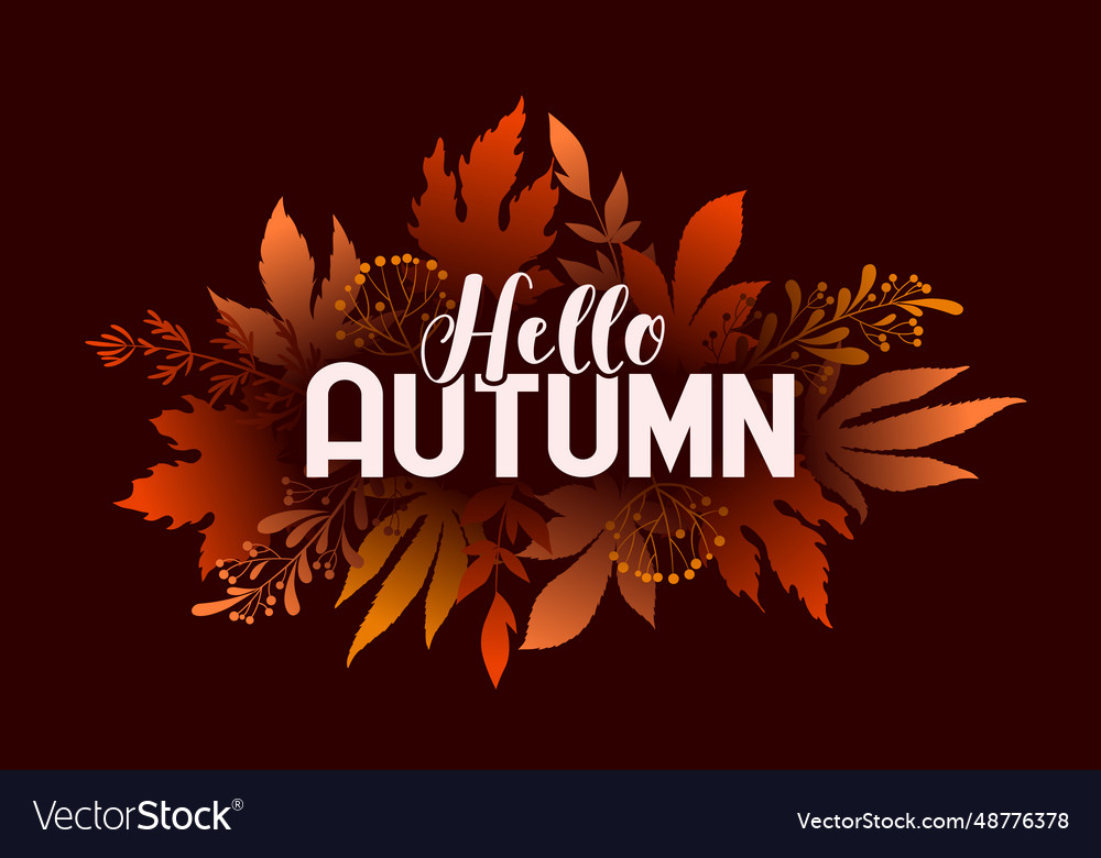 Hello autumn banner with colorful leaves