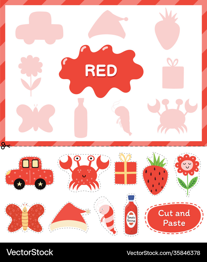 Red color cut elements and match them Royalty Free Vector