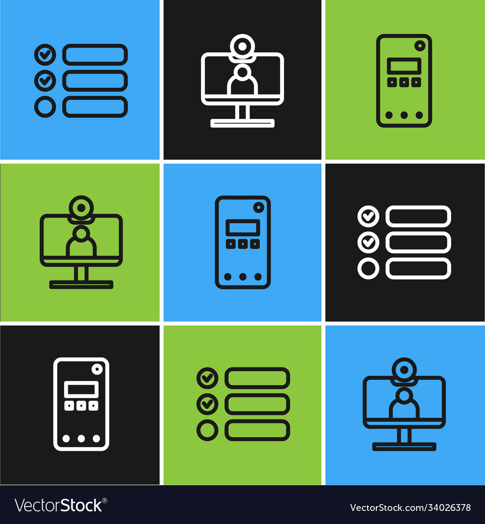 Set line task list mobile phone and video chat vector image Set line task list mobile phone and video chat