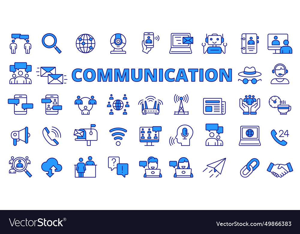 Communication icons line design blue connection Vector Image