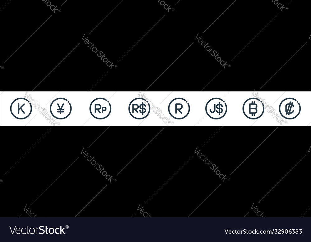 Currency line icons linear set quality vector image Currency line icons linear set quality