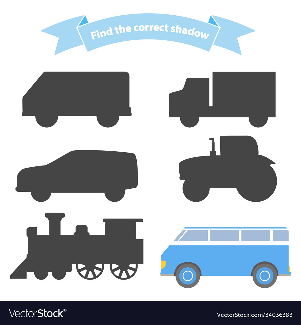 Find correct shadow transporteducational game vector image Find correct shadow transporteducational game