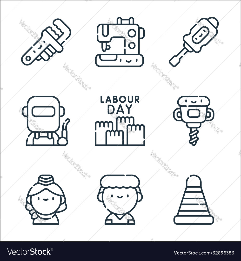 Labour day line icons linear set quality