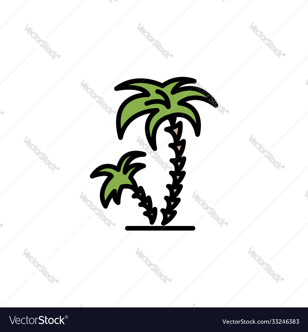Palms tree color icon thin line linear outline Vector Image Palms tree color icon thin line linear outline