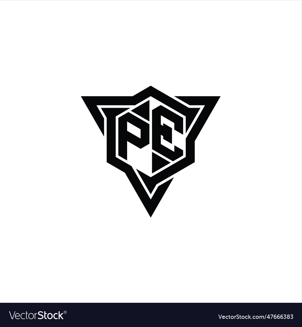 Pe logo monogram hexagon shape with triangle