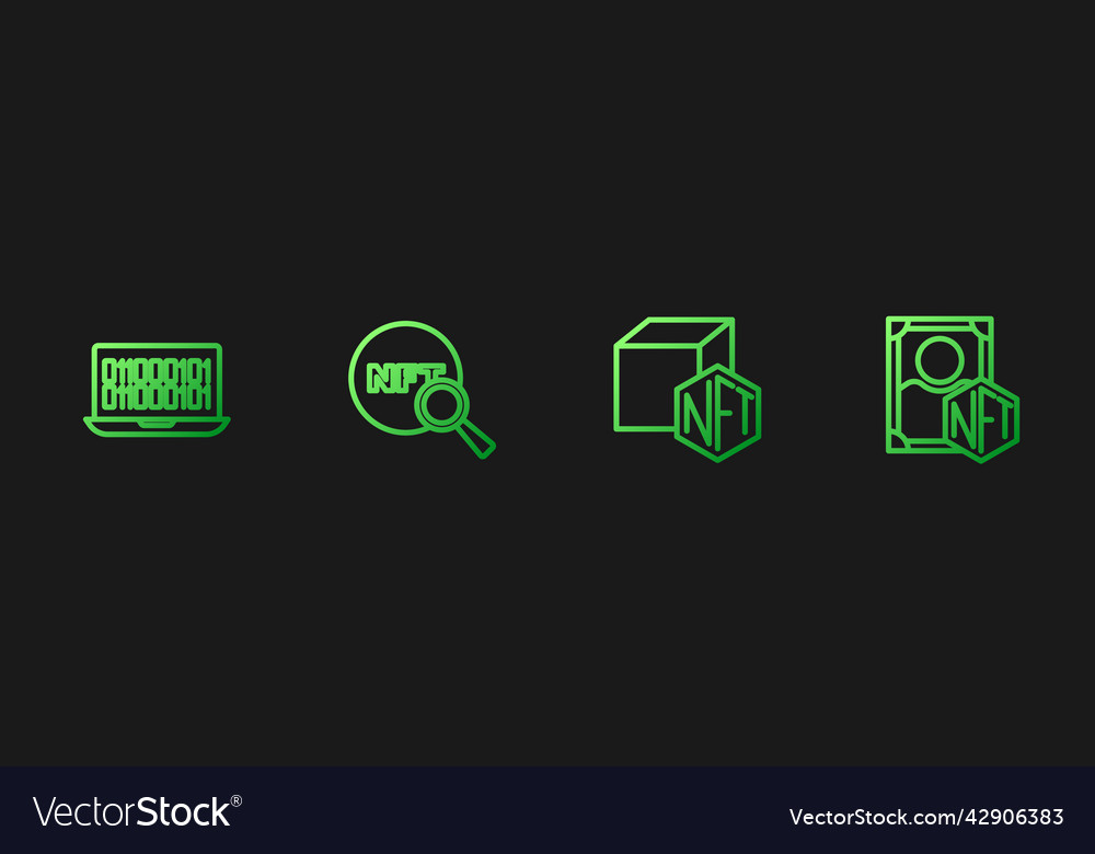 Set line nft digital crypto art binary code