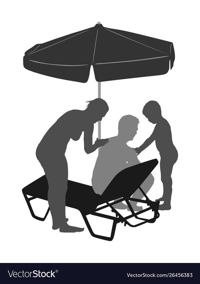 Skin care sun protection family sunbath silhouette vector image Skin care sun protection family sunbath silhouette