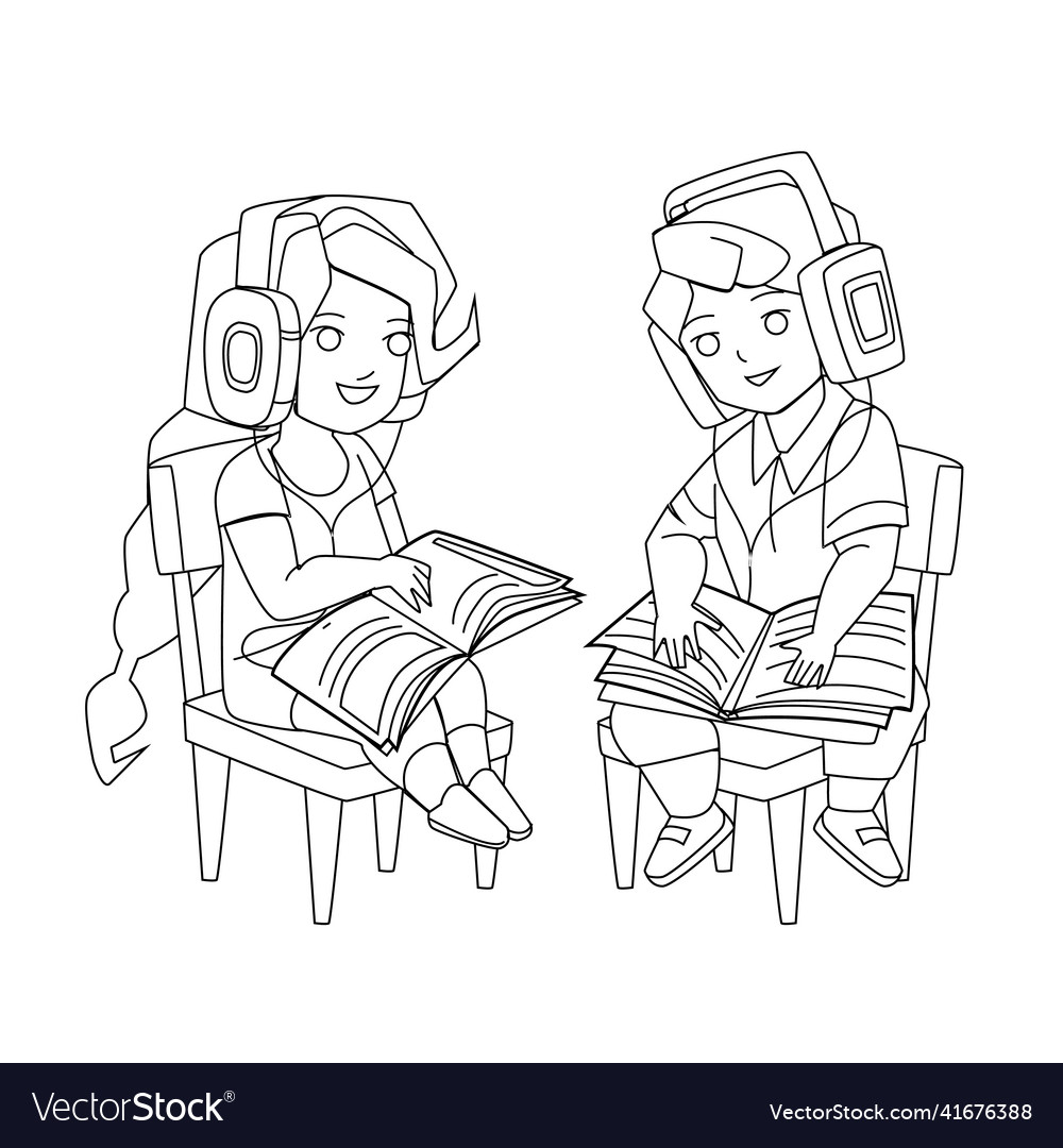 Audio lesson listening children together Vector Image Audio lesson listening children together
