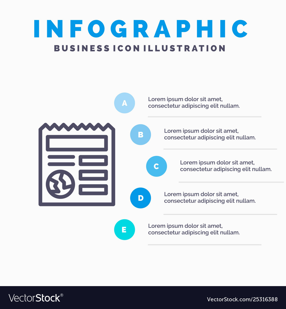 Basic document globe ui line icon with 5 steps vector image Basic document globe ui line icon with 5 steps