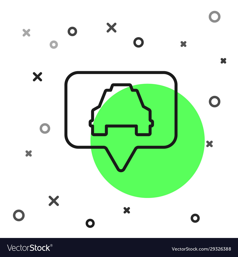 Schwarze Linie Kartenzeiger mit Taxi-Symbol isoliert vector image Schwarze Linie Kartenzeiger mit Taxi-Symbol isoliert