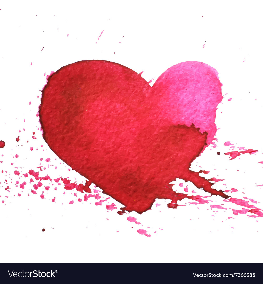 Hand-drawn watercolour red heart with splatter Vector Image