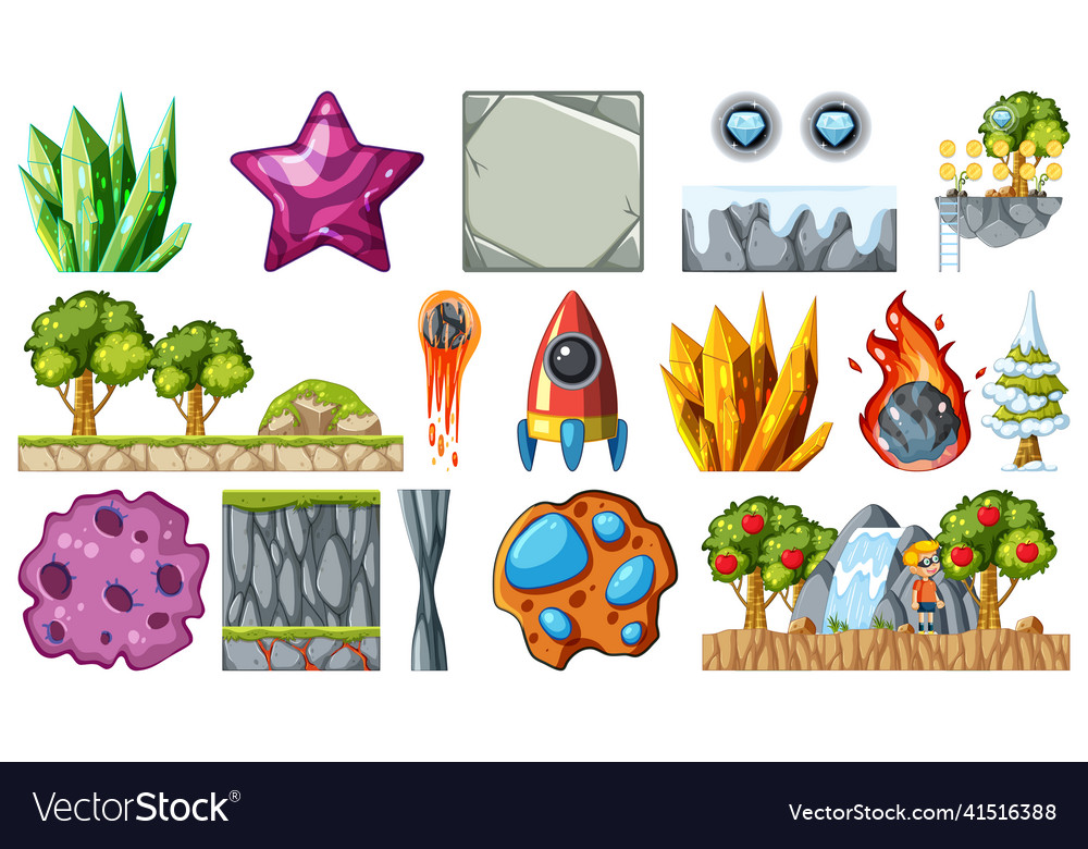 Isolated fantasy space game objects and elements vector image Isolated fantasy space game objects and elements