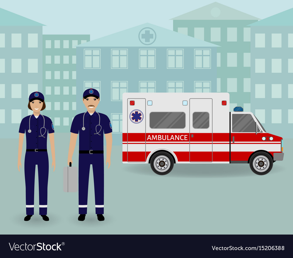 Paramedics ambulance team with car Royalty Free Vector Image