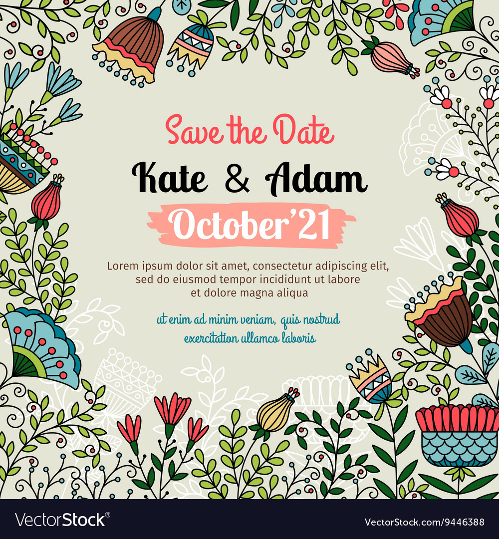 Save the date card with floral pattern