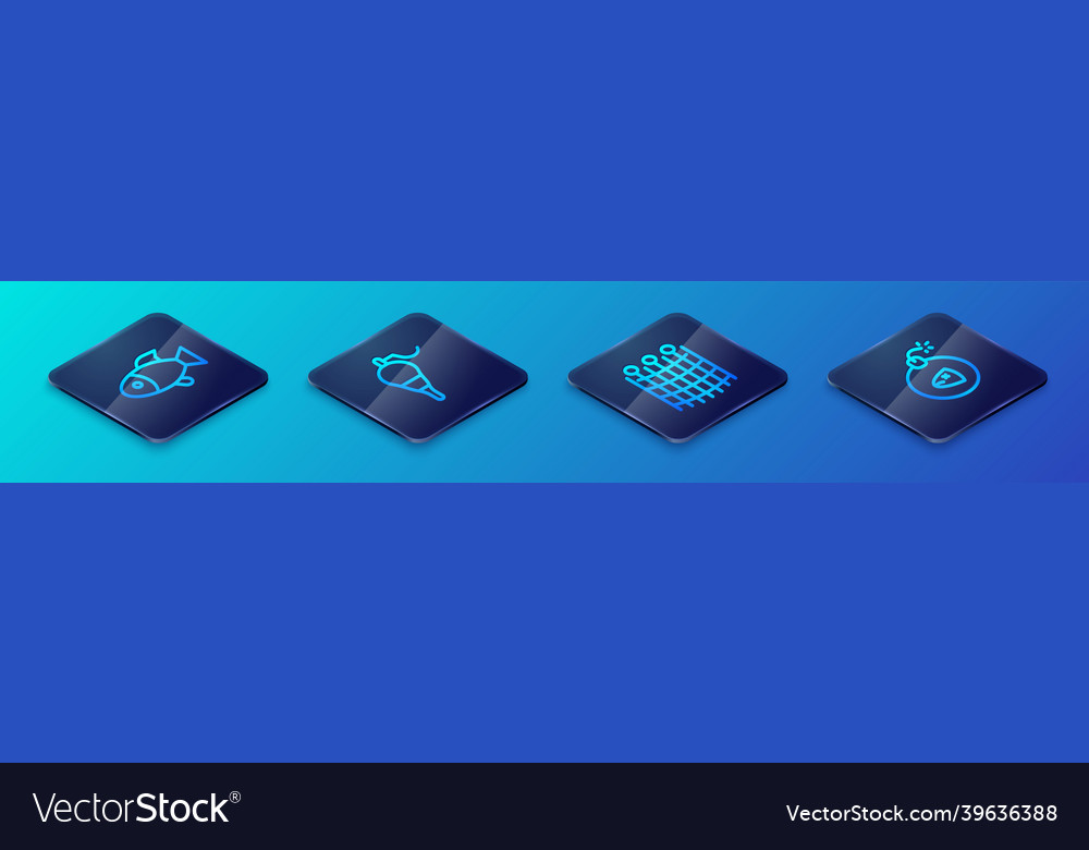 Set isometric line fishing net pattern bomb