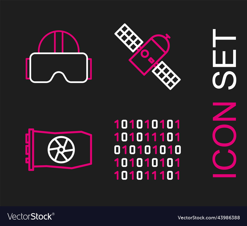 Set line binary code video graphic card satellite vector image Set line binary code video graphic card satellite