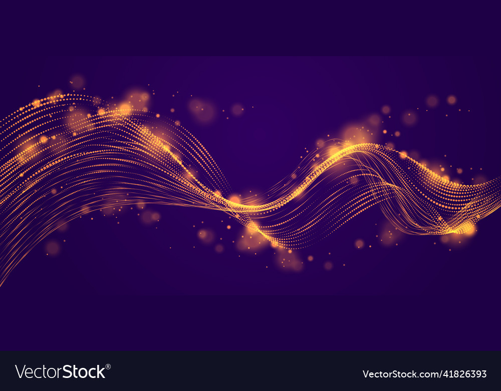 Dynamic particles sound wave flowing over dark vector image Dynamic particles sound wave flowing over dark