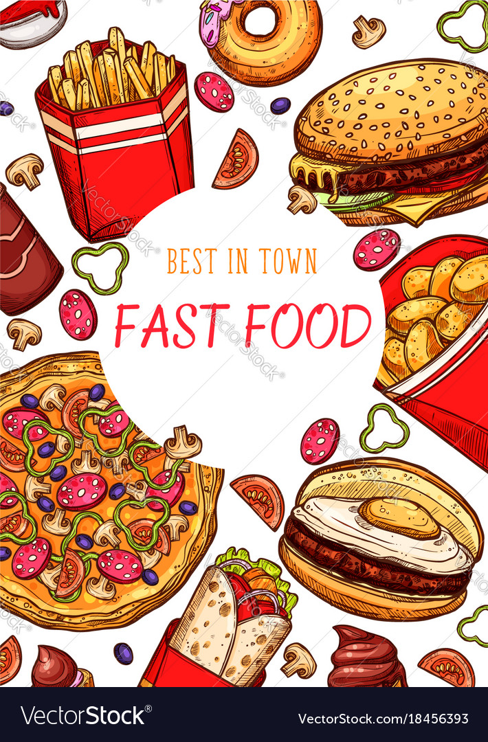 Fast food restaurant fastfood sketch poster Vector Image