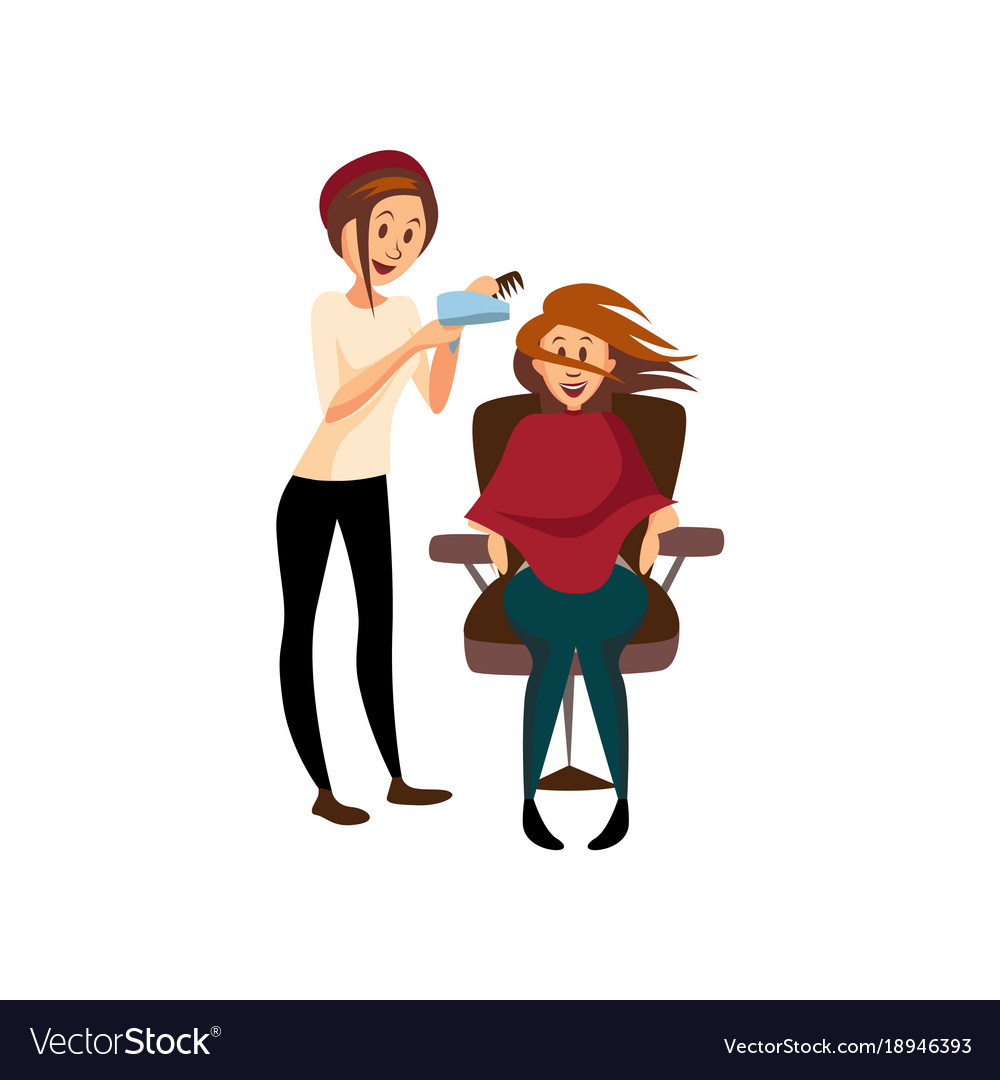 Hairdresser woman drying hair for her client