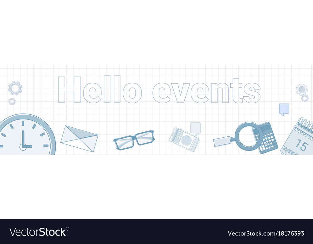 Hello events word on squared background horizontal