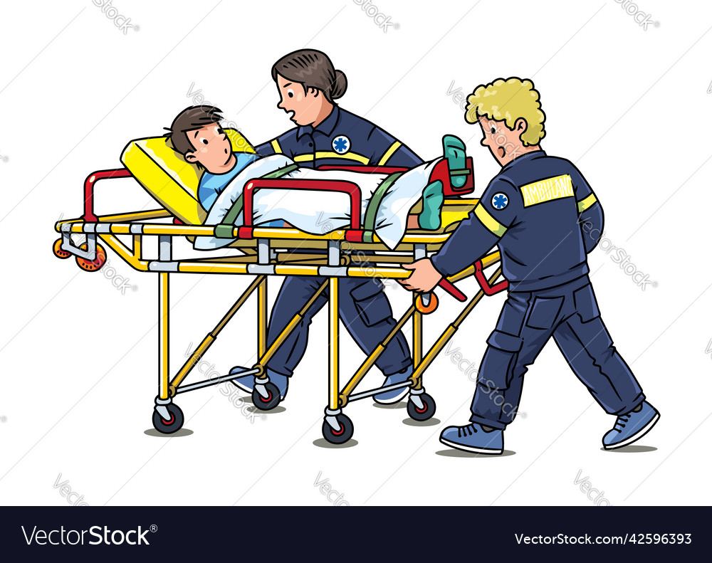 Paramedics take the patient to the ambulance Vector Image