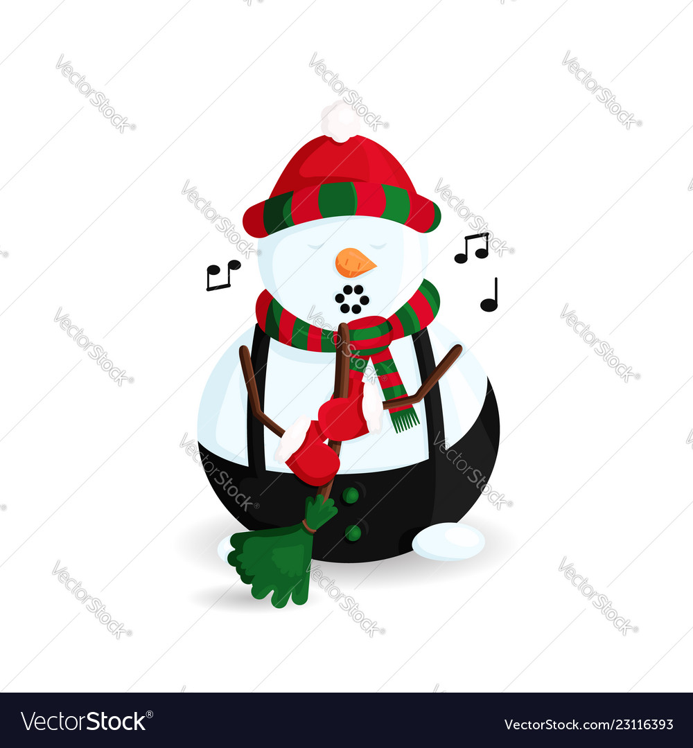 Singing snowman with broom Royalty Free Vector Image