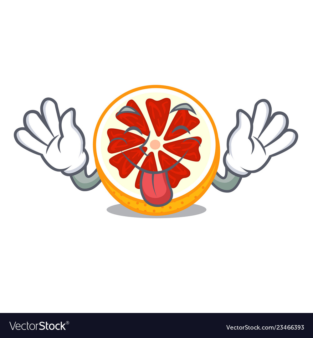 Tongue out grapefruit in a mascot wooden bowl Vector Image