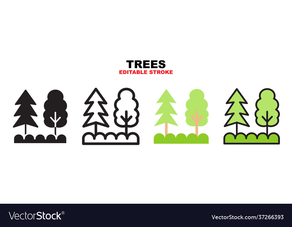 Trees icon set with different styles editable vector image Trees icon set with different styles editable