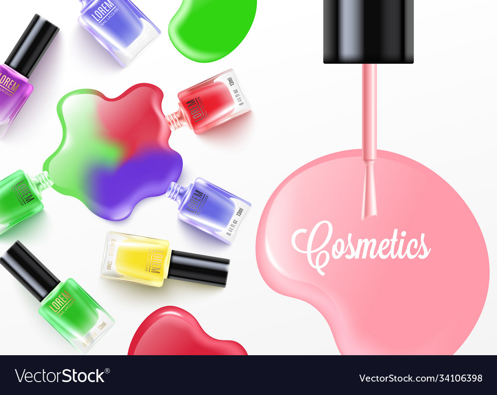 Card with color nail polish bottles and place Vector Image