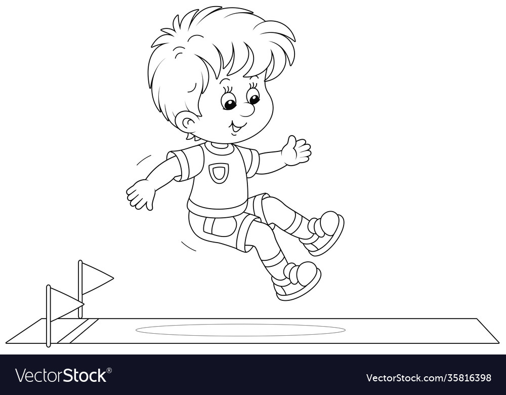 Cheerful little boy in a long jump