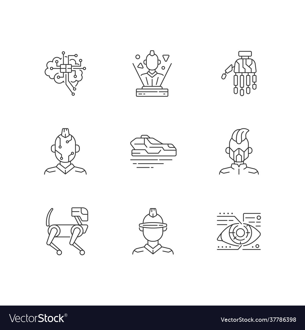 Cyberpunk attributes linear icons set vector image Cyberpunk attributes linear icons set