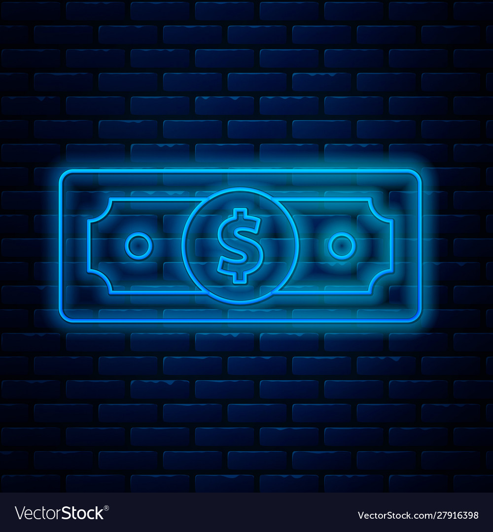 Glowing neon line stacks paper money cash icon Vector Image