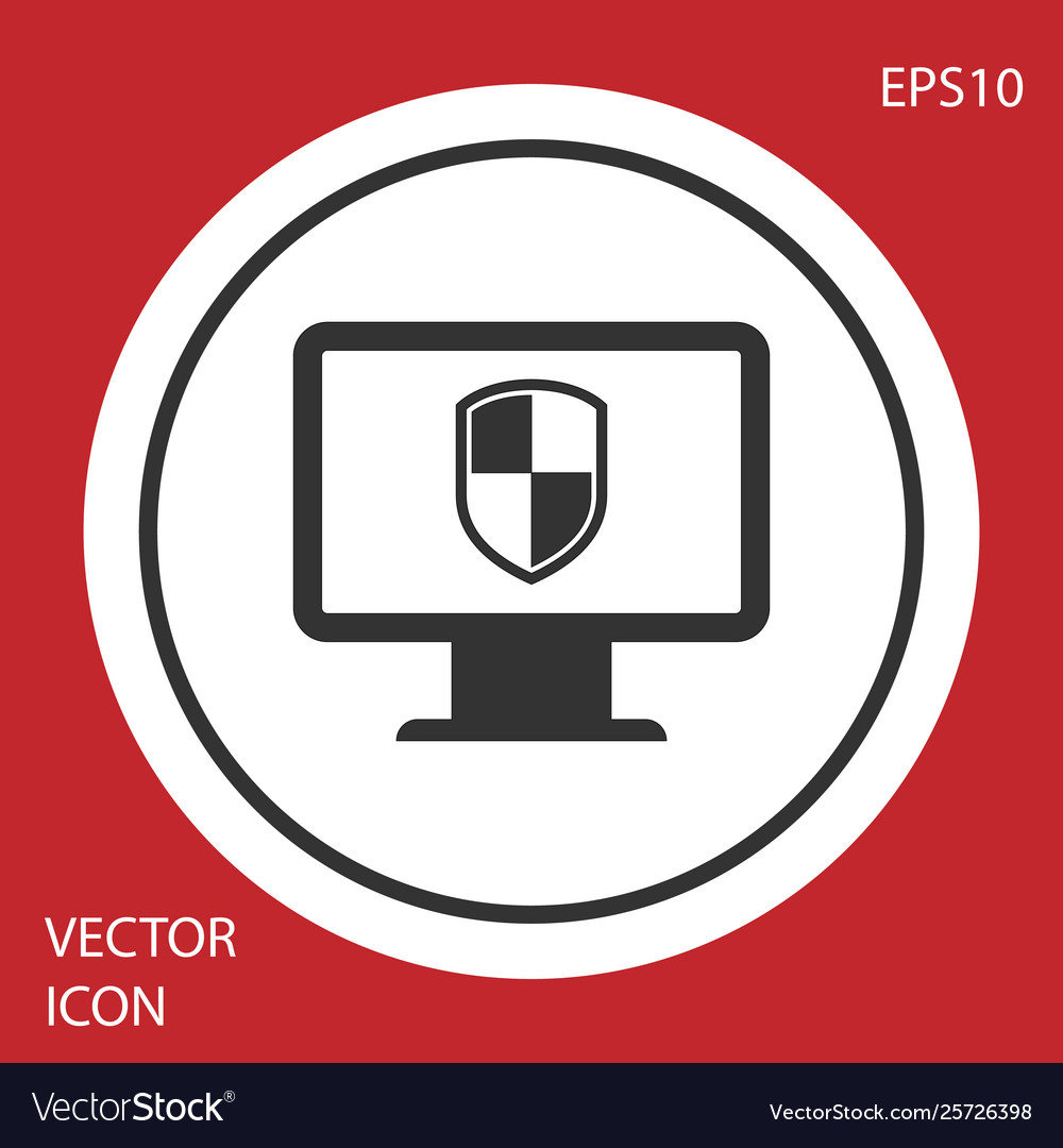 Grey computer monitor and shield icon isolated vector image Grey computer monitor and shield icon isolated
