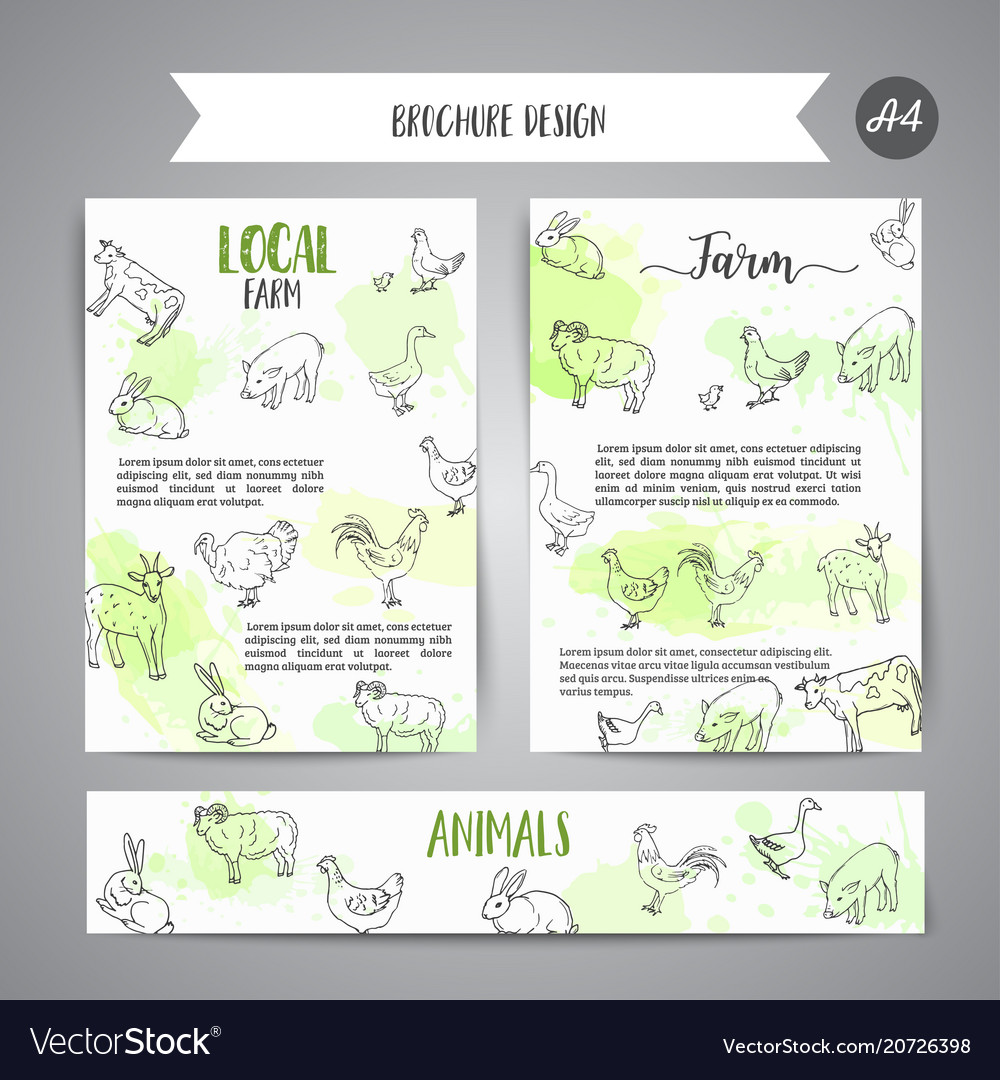 Hand drawn farm animals brochure local card Vector Image