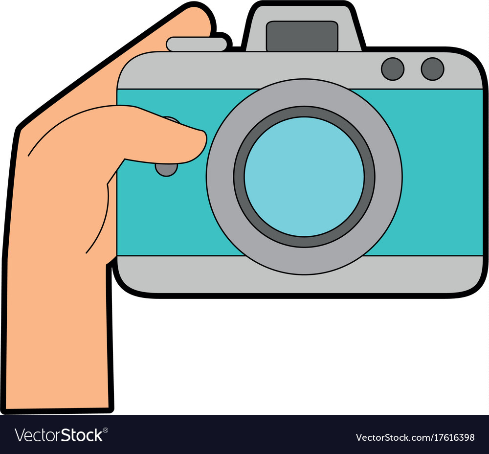 Hand user with camera photographic isolated icon Vector Image