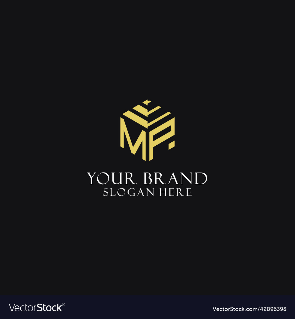 Mp initial monogram with hexagon shape logo Vector Image Mp initial monogram with hexagon shape logo