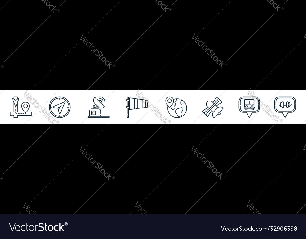 Navigation and maps line icons linear set quality vector image Navigation and maps line icons linear set quality