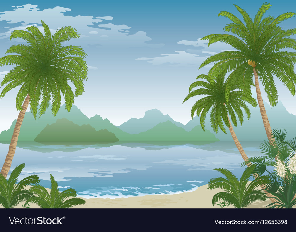 Palm On Ocean Beach Flowerountains Vector Image