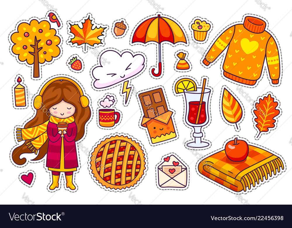 Set of cute autumn stickers Royalty Free Vector Image