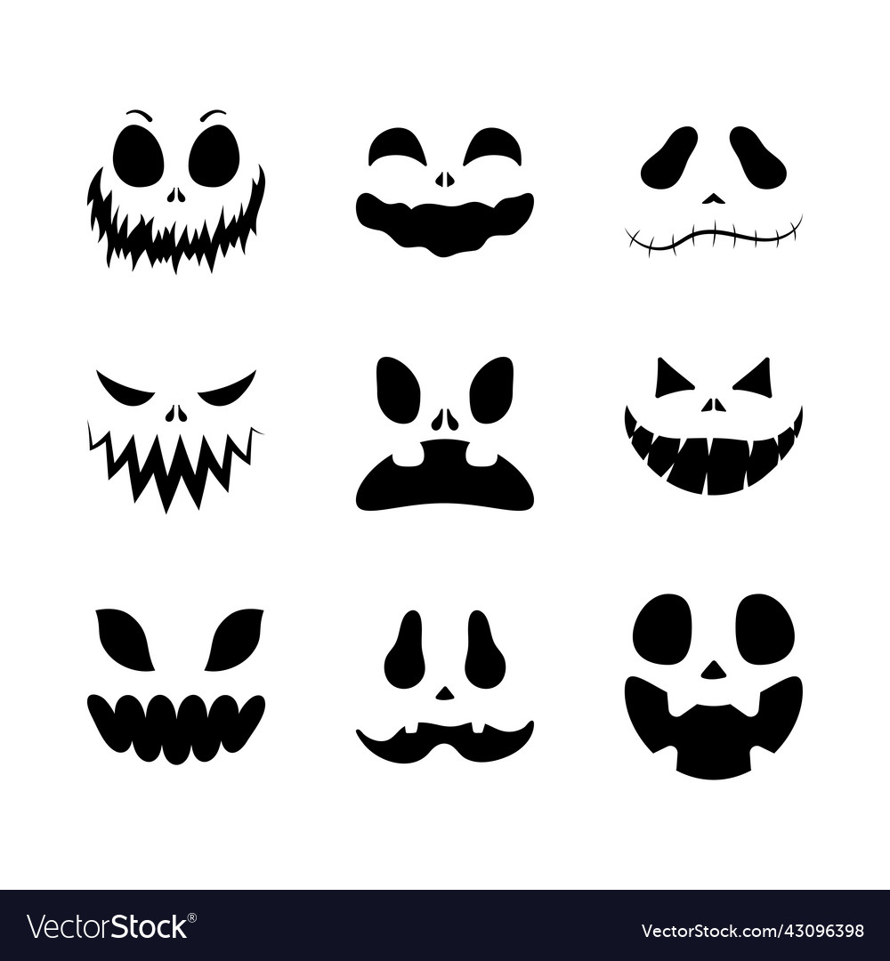 Set of scary smiling faces for halloween flat Vector Image