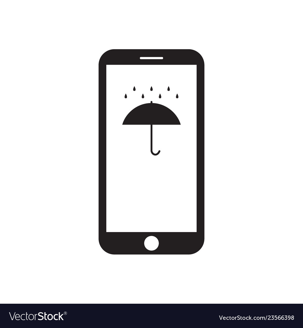 Smartphone with umbrella and rain on the screen