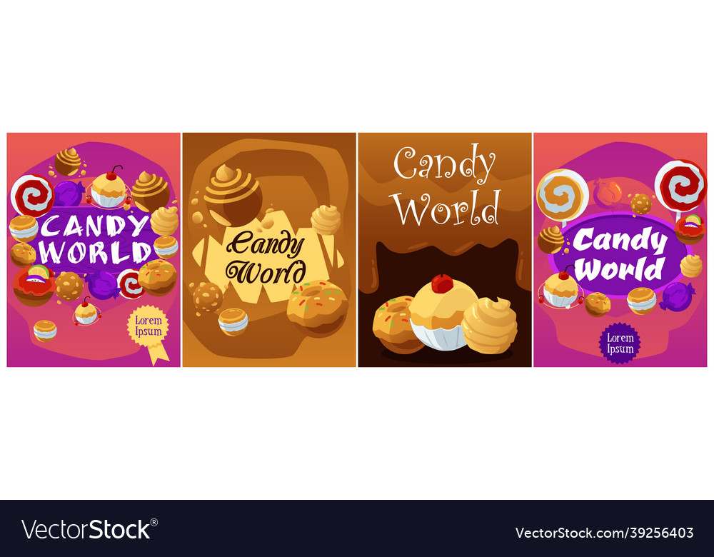 Candy world banners collection with sweet planets