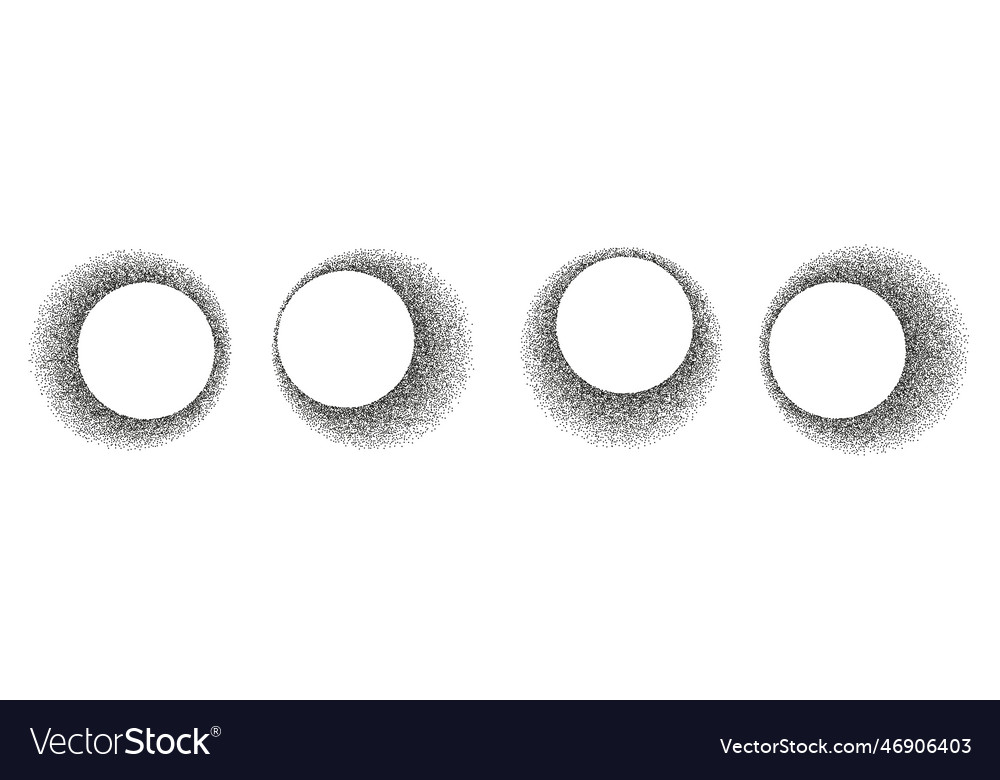 Circles with noise texture set stipple shadows vector image Circles with noise texture set stipple shadows