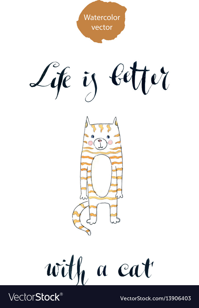 Cute Watercolor Cat Illustration