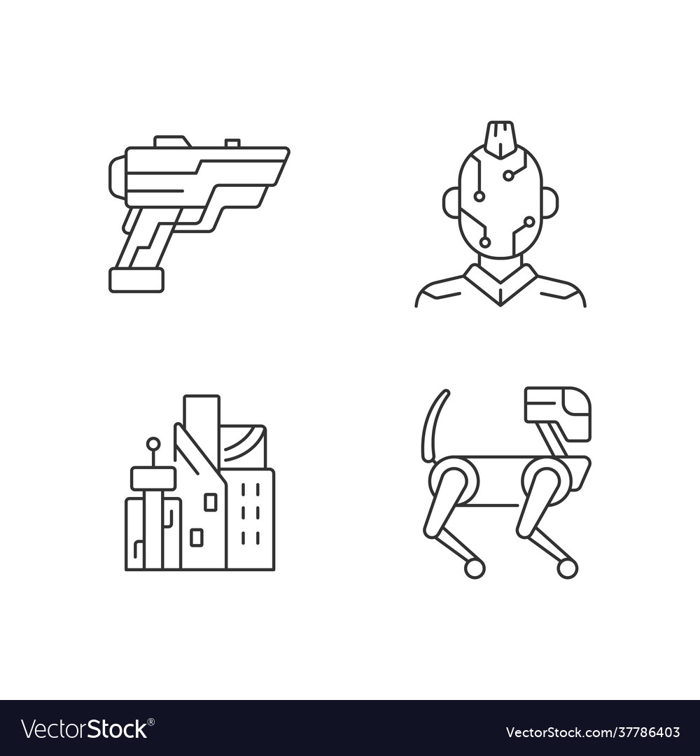 Cyberpunk items linear icons set vector image Cyberpunk items linear icons set