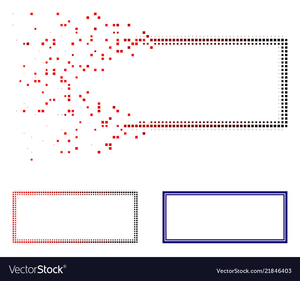 Disappearing pixel halftone double rectangle frame vector image Disappearing pixel halftone double rectangle frame